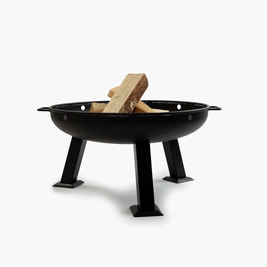 Barebones Fire Pit Grill - Campground Grill for Outdoor Cooking, Heavy Duty Steel Fire Pit with High-Temperature Black Coating, Black, Round