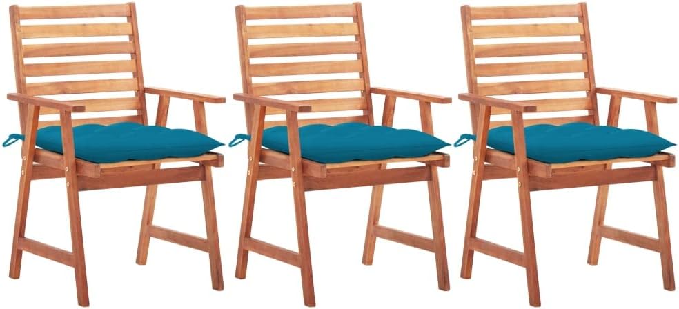Patio Dining Chairs 3 pcs with Cushions Solid Acacia Wood,Outdoor Acacia Wood Dining Chairs with Water-Resistant Cushions for Garden, Patio, and Terrace Outdoor Seating Furniture