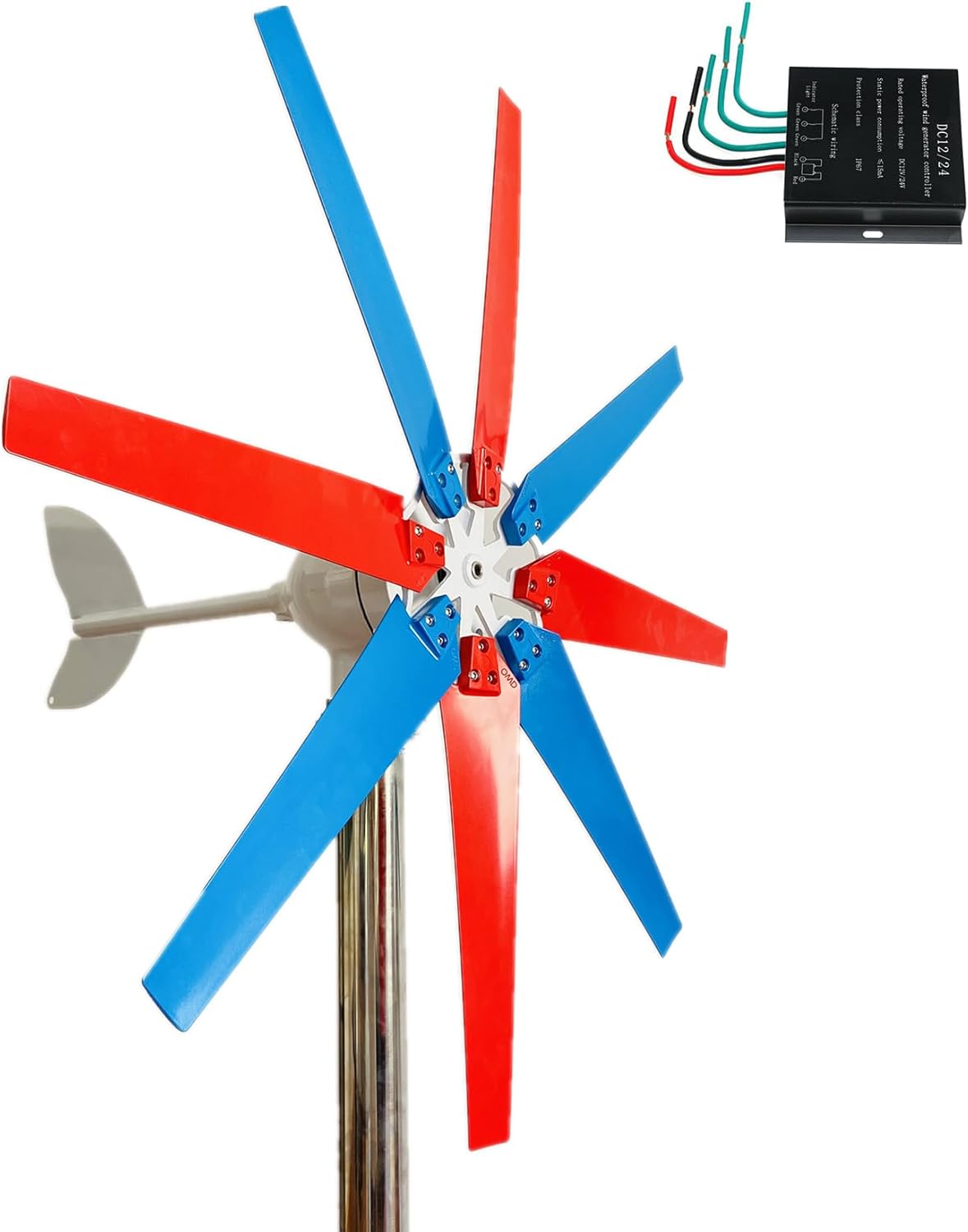 8 Blades Vertical Axis Wind Turbine Generator 3000W 12V 24V 48V Small Windmill Free Energy with Controller IP67 for Home Farm(Low Noise)