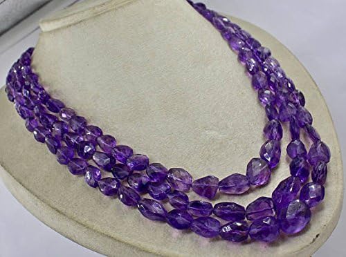 3 Line Natural PURPLE AMETHYST Facetted Beads NECKLACE 20 MM TO 11 MM