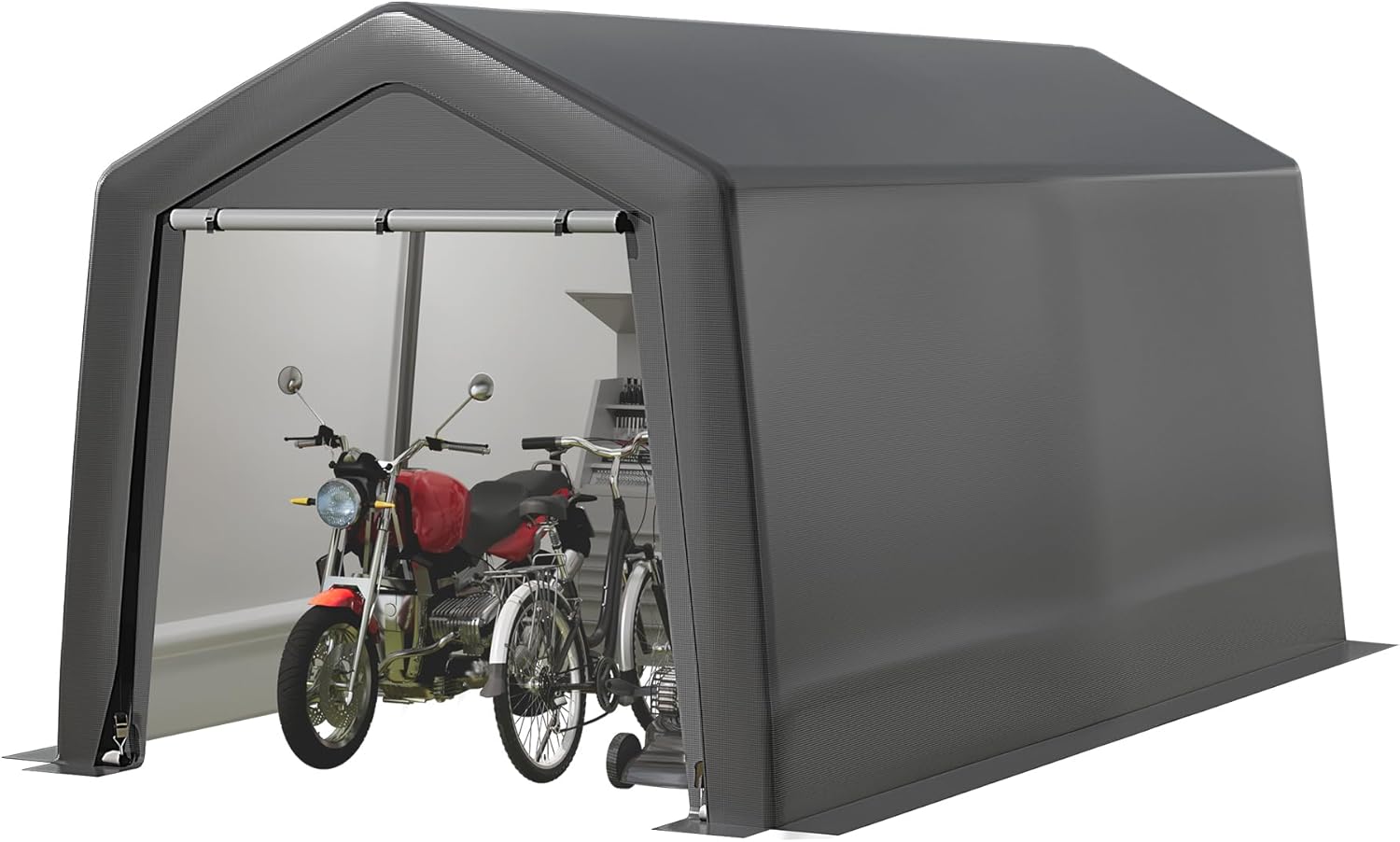 8 x 12FT Portable Storage Shed, Outdoor Storage Shelter with Roll-Up Zipper Door, Waterproof Tarp, Portable Garage for Motorcycle, Bike, Garden Tools