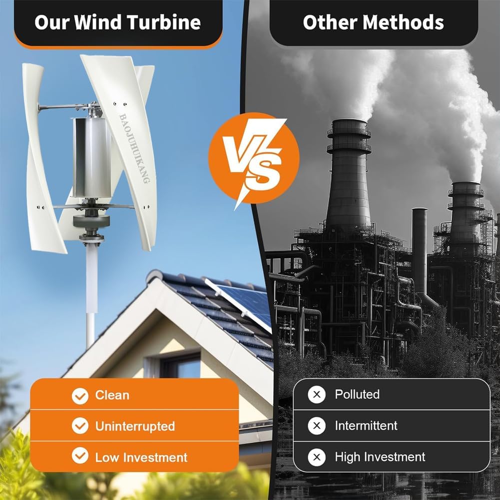 12V,8000W Vertical Axis Wind Energy Generator, 3 Blades Vertical Wind Turbine with Charge Controller 220V 12V 24V 48V 3 Phases 50HZ for Home Use