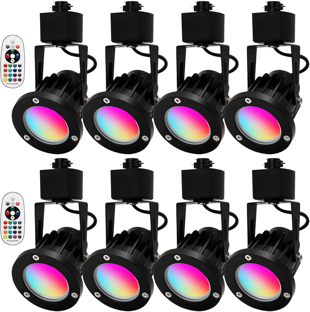 15W RGB LED Track Light Heads,Color Changing Track Lighting Head H Type RGBW Accent,Party,Game Room,16 Color Ceiling Track Light Fixture Halo 8 Pack (Black)