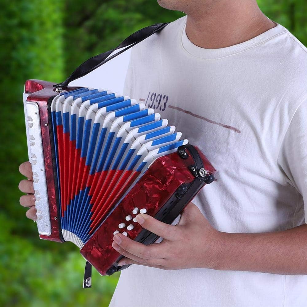 JOEBO Piano Accordion, 17 Key 8 Bass Button Hand Piano Accordion Lightweight Concertina Educational Music Instrument with Manual, for Solo and Ensemble Beginners Students Kid (Red)