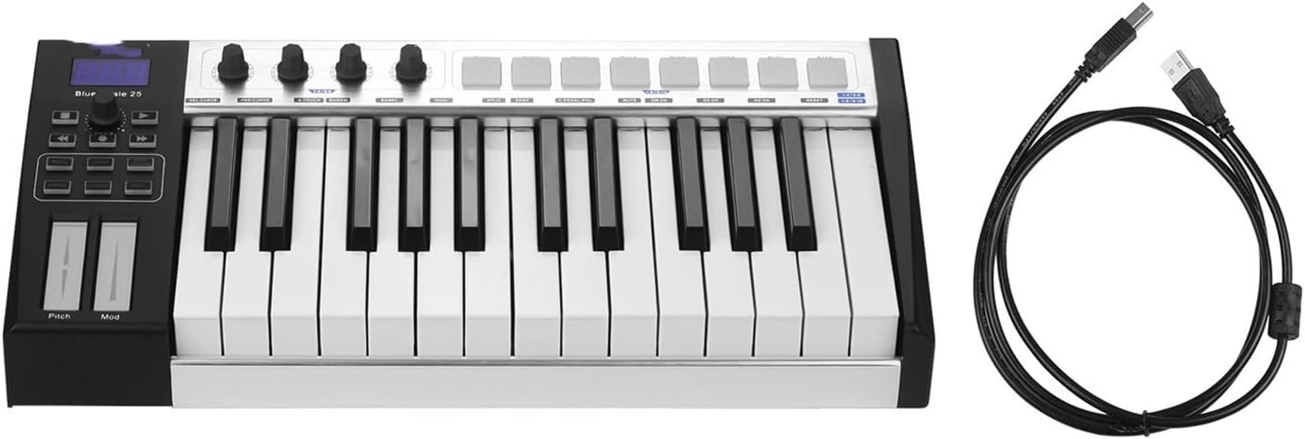 KESHUO Electric Keyboard 37 Portable MIDI Controller Keyboard Semi-Weighted Keys 8 RGB Backlit Trigger Pads LED Display