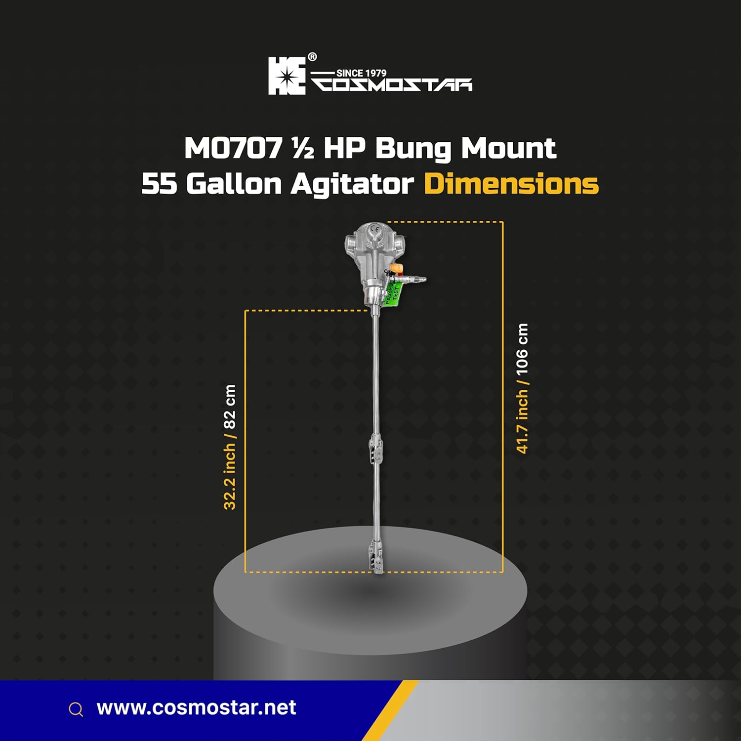 COSMOSTAR M0707 1/2 HP Bung Mount 55G Pneumatic Agitator | Barrel Drum Mixer | Pneumatic Bracket Mixer, Paint Stirring Machine Bracket Air Agitator Paint Mix Tool