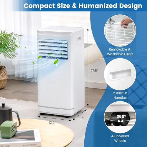 GOFLAME Portable Air Conditioner 10000 BTU, 3-in-1 AC Cooling Unit with Dehumidifier, 24H Timer, Remote Control, Window Kit, Standing Air Conditioner for Home, Apartment, Dorm, White