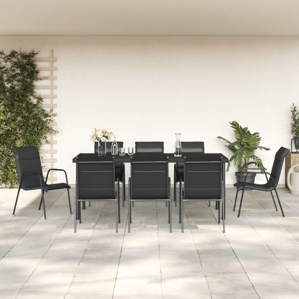 Furniture Sets 9 Piece Patio Dining Set Black Steel and Textilene,Elegant Outdoor Dining Set: for Your Garden or Patio Garden Conversation Sets