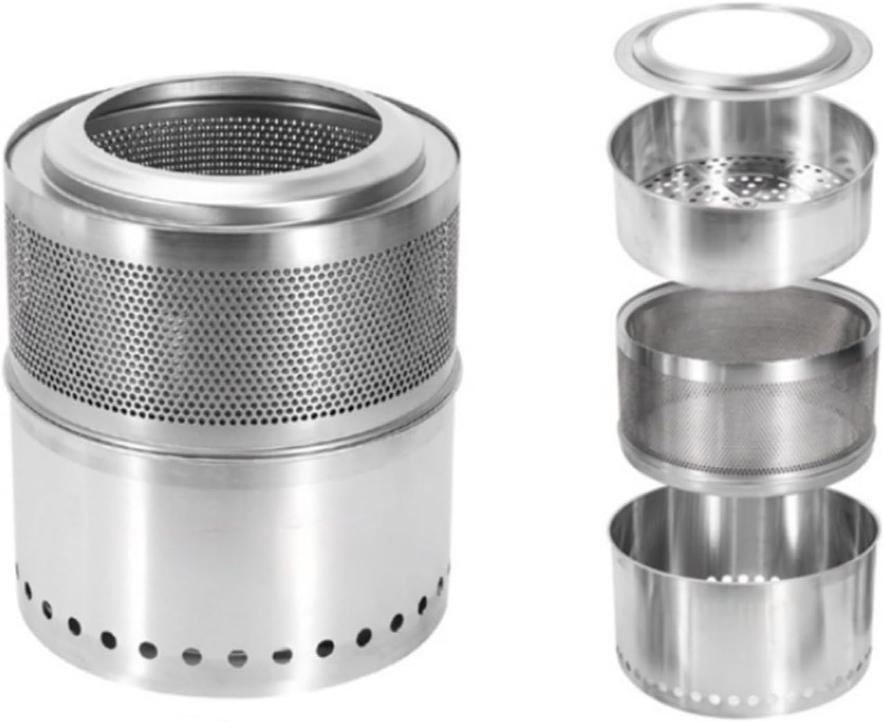 Stainless Steel Fire Pit Metal Burn Barrel Wood Burning Bonfire Incinerator Portable Burn Barrels Outdoor Fire Pits Burning Table for Camping Garden.(Holes-36x39CM/14.2x15.4IN)