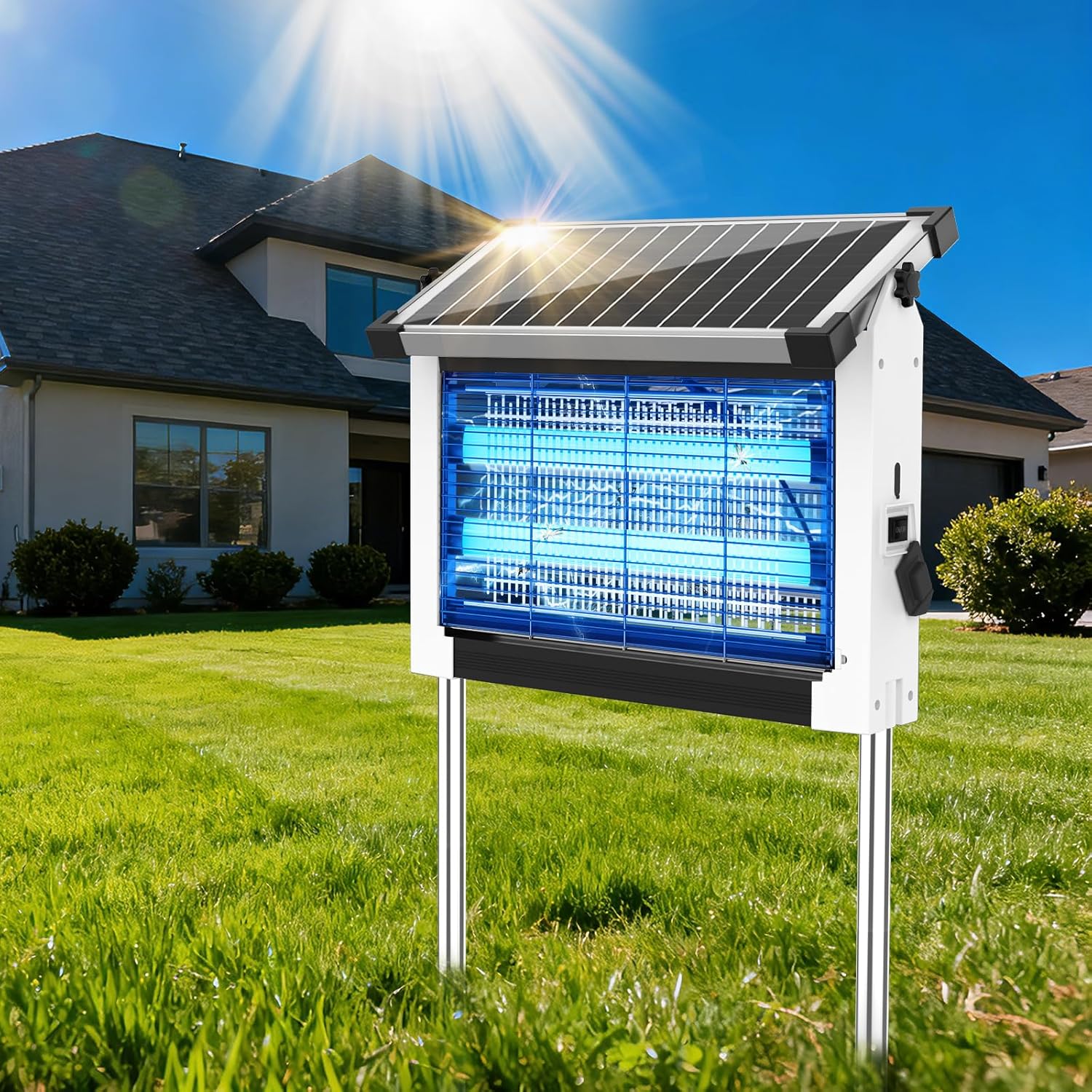 Solar Bug Zapper Outdoor, Mosquito Zapper Waterproof Electric Fly Zapper Rechargeable Mosquito Killer Lamp with 10W Solar Panel, 4500V Cordless Fly Trap for Backyard, Patio, Garden, RV, Camping