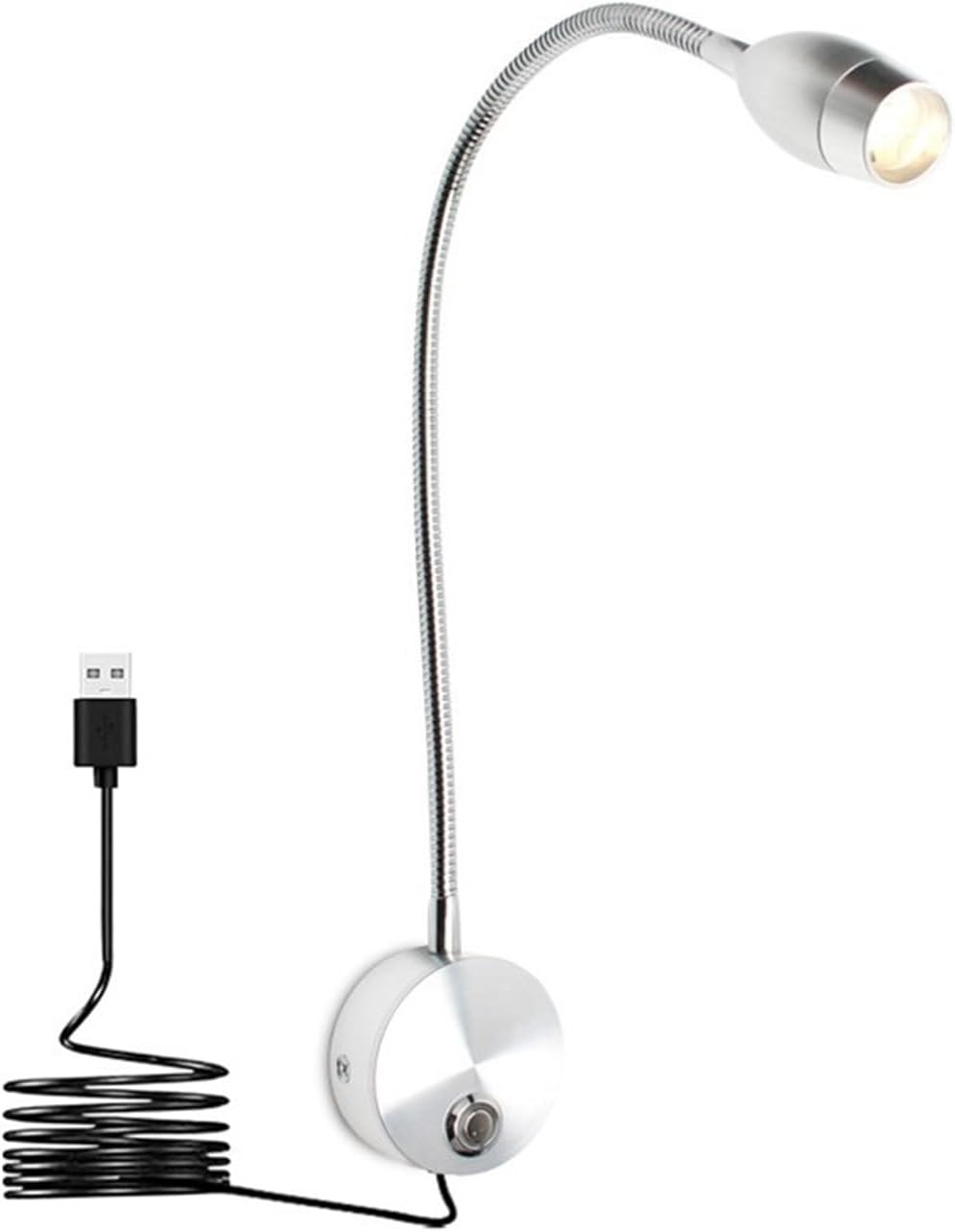 NANZU 3W LED Reading Wall Lamp Dimmable Gooseneck Bedside Wall Lamp Study Wall Mounted Lighting Fixture (Color : Nature White Dim, Size : Silver_3W)