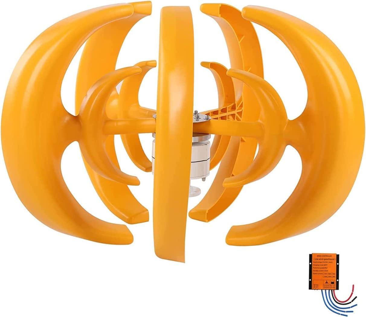 LiuSj JUnSt 12V 24V 48V Vertical Axis Wind Turbines Generator Kit,9000W 5 Blades AC Vertical Wind Turbine Generator with MPPT Controller (Yellow)