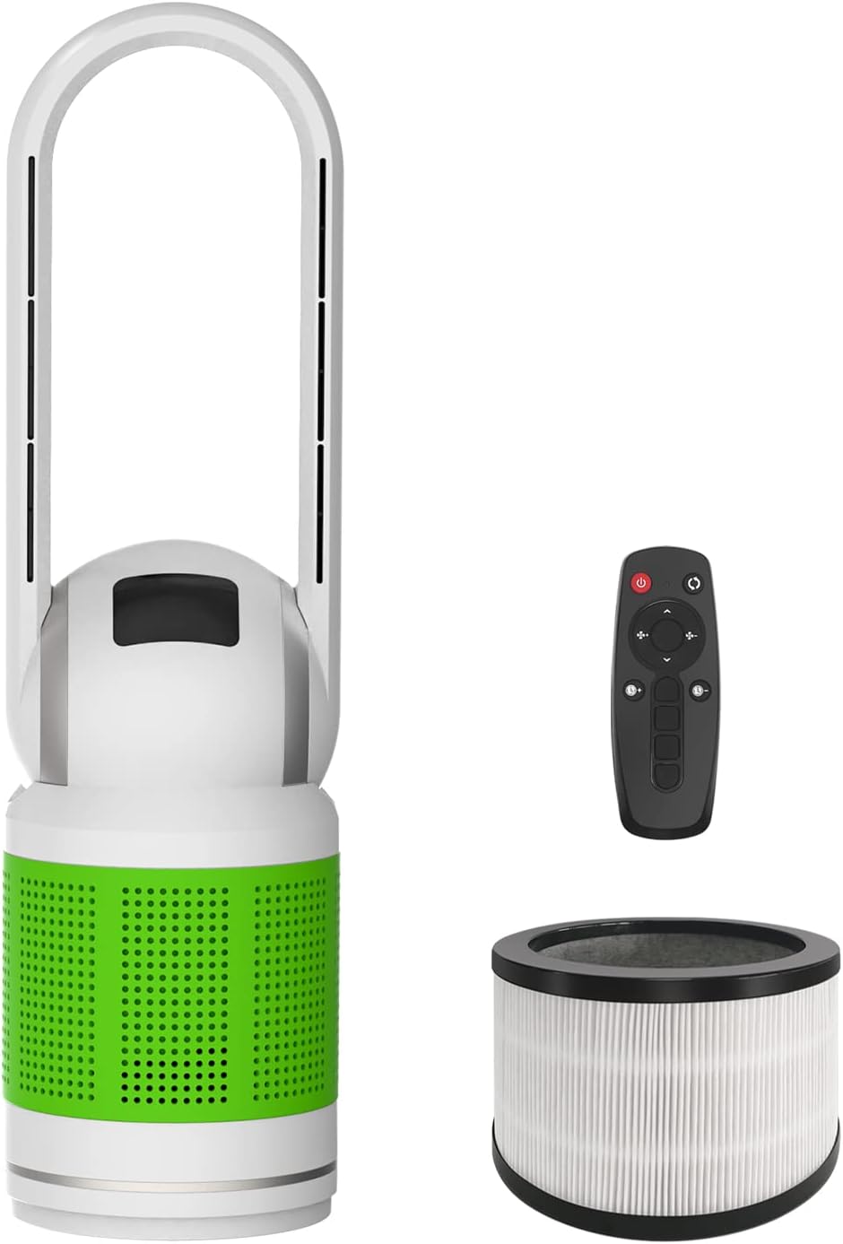 Bladeless Tower Fan and Air Purifier in One 32-Inch, HEPA-filter, 8-Speed, Oscillating, Remote Control, 8H Sleep Timer, White(MT1005)