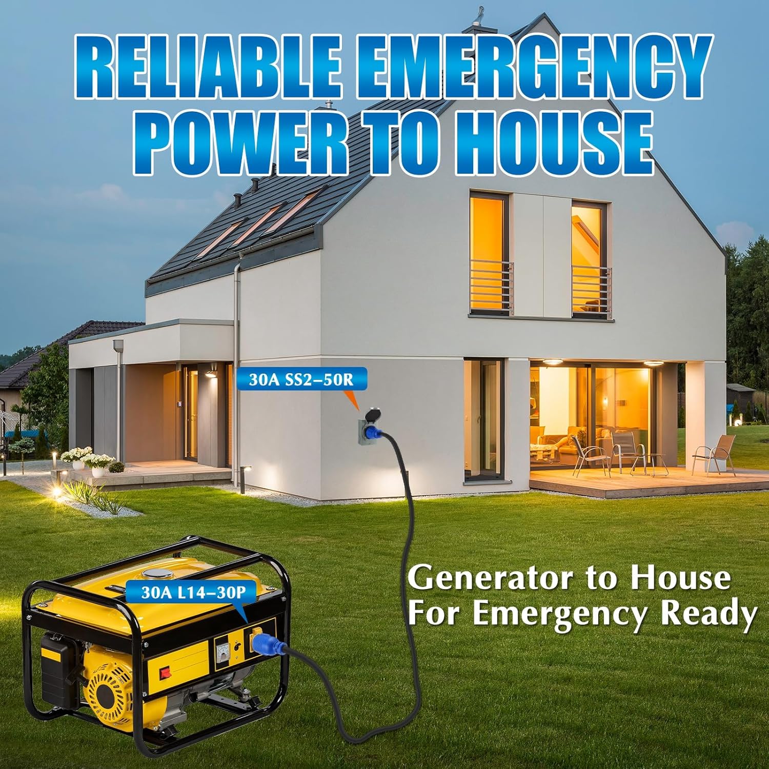 30 to 50Amp Generator Cord and Power Inlet Box, L14-30P to SS2-50R Locking Lock Connector with Pre-Drilled SS2-50P Inlet Box, Generator to House Cord Waterproof Combo Kit, ETL Listed(25ft)