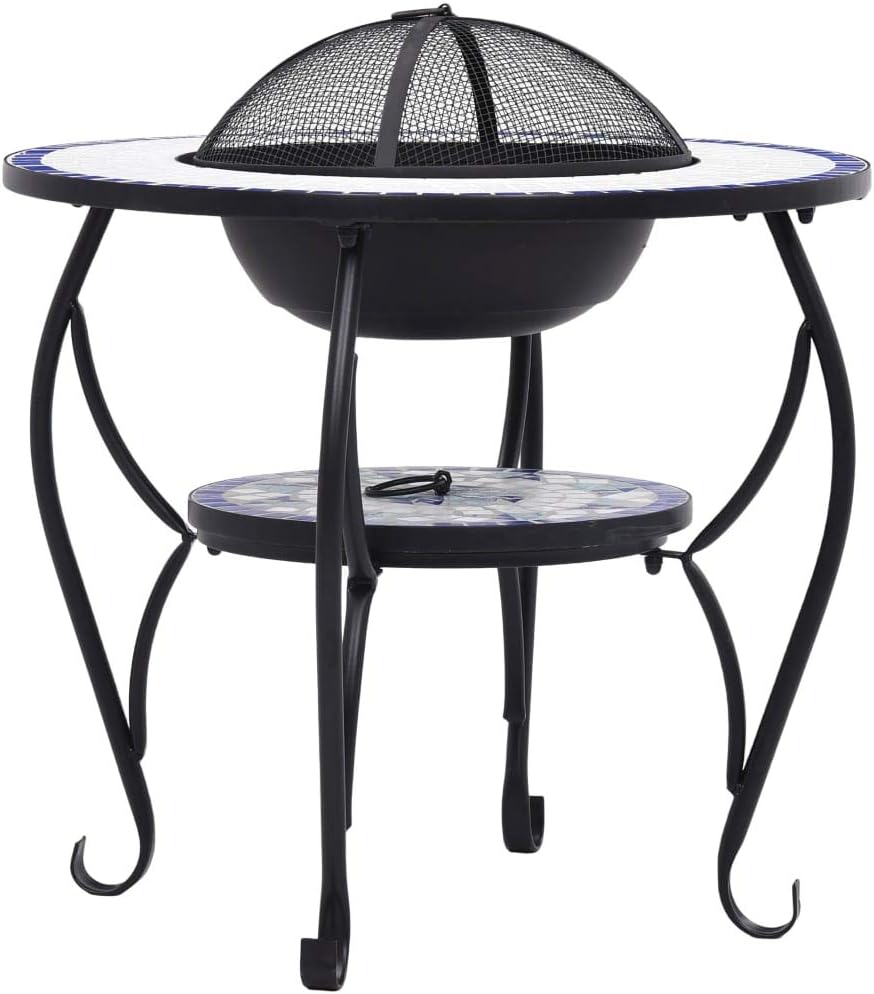 Mosaic Fire Pit Table Blue and White 26.8 Ceramic