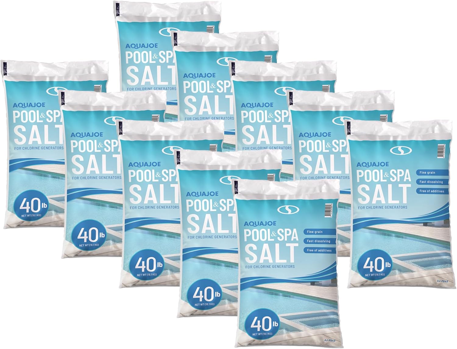 Aqua Joe 10 Pack 40 Lb Fast Dissolving Pool Spa Salt Chlorine Generators AJ-PS40
