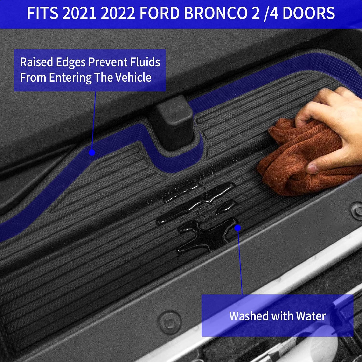 Rongtaod Floor Mats Compatible with 2021-2024 2025 Ford Bronco 4 Door Trunk Mat Cargo Mat Cargo Liner All Weather Back Seat Cover Protector 2023 Bronco Accessories (Set of 9 Mats)
