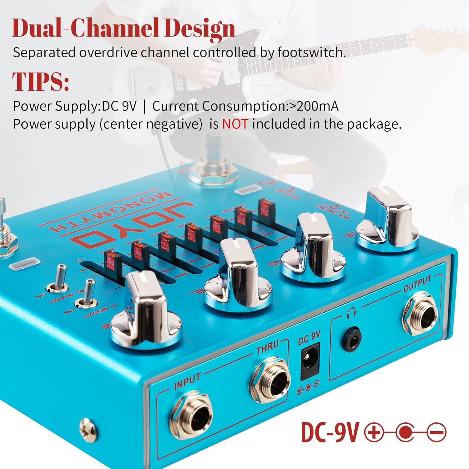 JOYO Bass Guitar Pedals Overdrive Amp Simulator Effect Pedal (MONOMYTH R-26) Bundle with JOYO DC 9V 500mA Guitar Pedal Power Supply Adapter