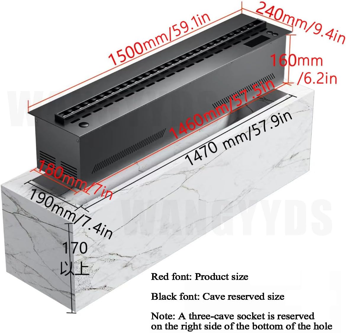 Electric Fireplaces, 70cm-150cm/27.6-59.1 Inches Fireplace for Bedroom, Ultra Thin Electric Fireplace, Chiminea Electrica Para Sala 3D Simulated Touchable Steam Flame with 7 Flame Colors,150cm/59.1in