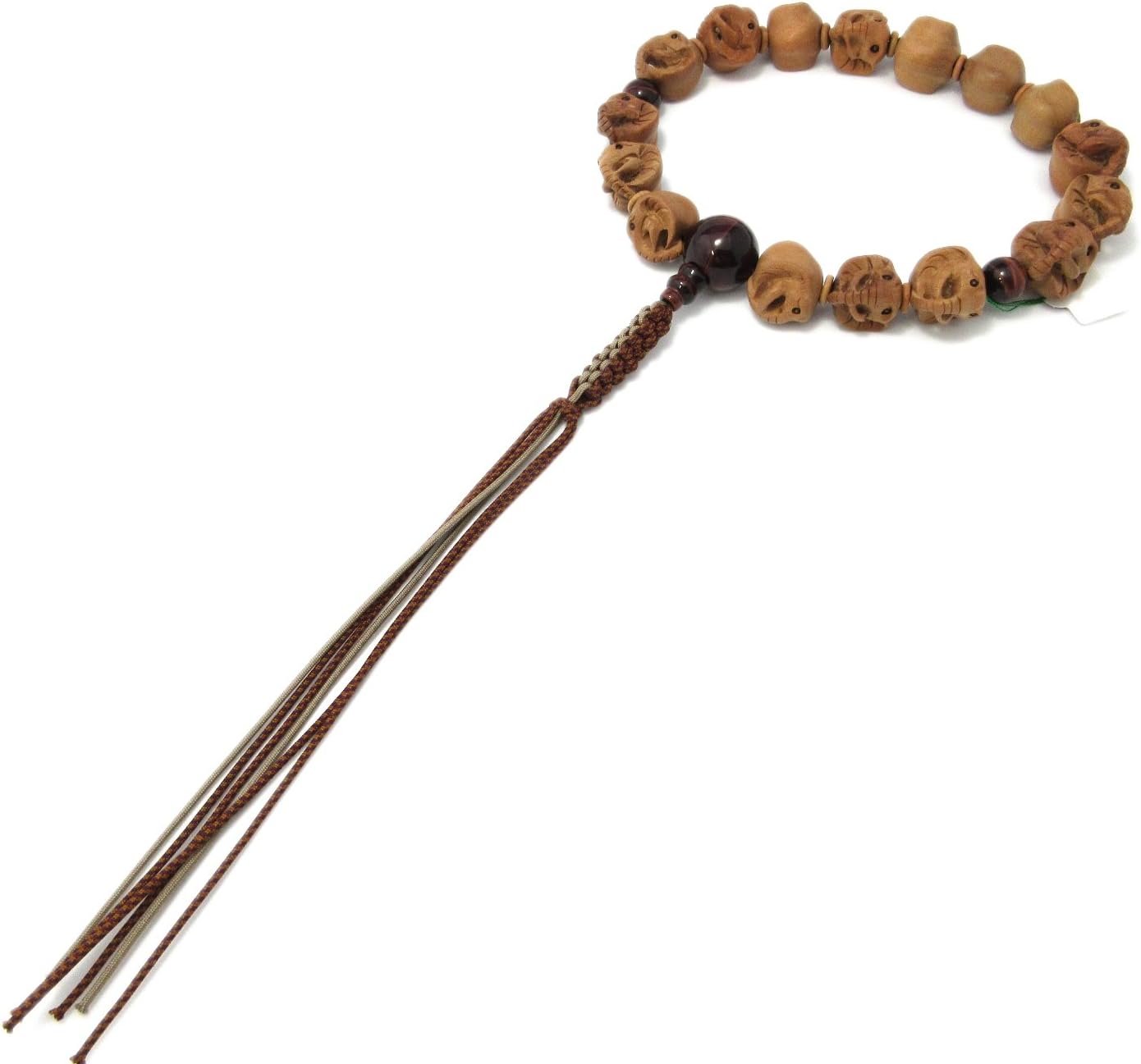 京都あさひ屋 Elephant Wood Carving with Red Tiger Eye Japanese Juzu Buddhist Prayer Beads Handemade in Kyoto JUA33