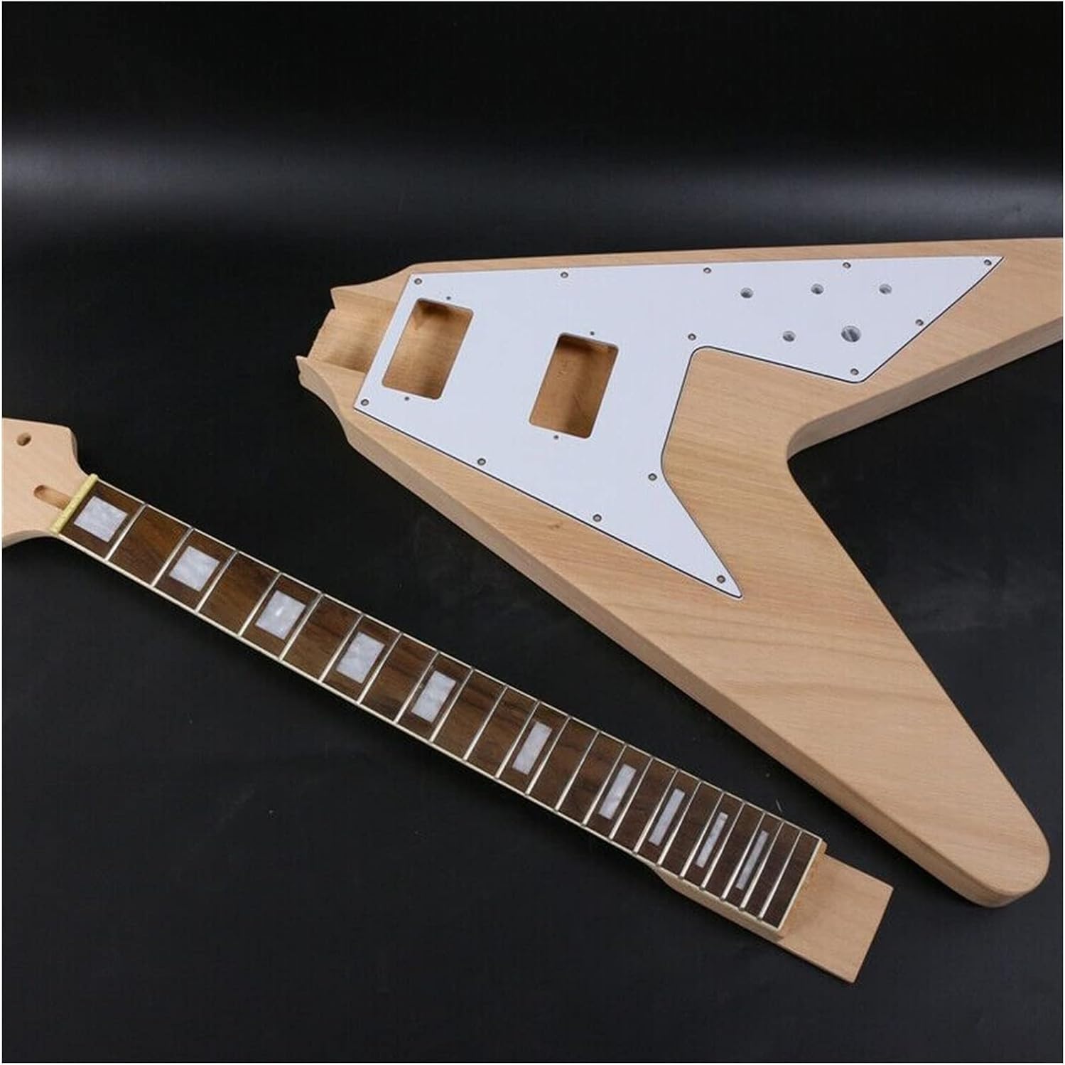 FLFL 1set Guitar Kit 22 Guitar Neck Guitar Body Mahogany Rosewood Flying V Unfinished Guitar Kit