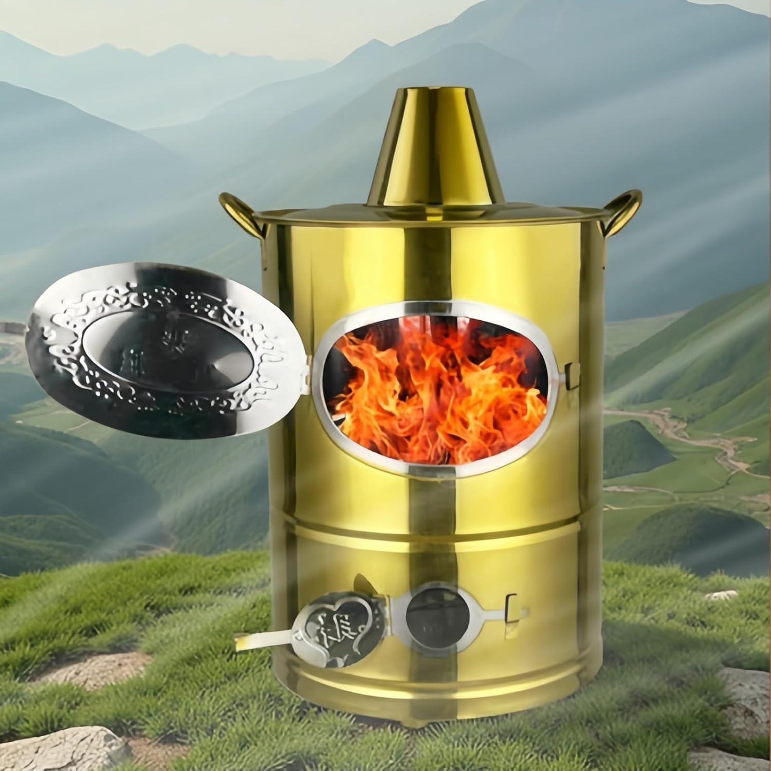 Burn Barrel, Outdoor Fire Pit, Galvanized Trash can, Including Tripod, Fire Hook, for Wood, Garden, Backyard, Farm, Patio, Beach(49cm/19in)