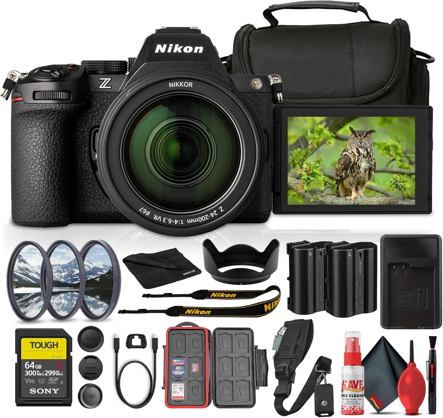 Nikon Z5 II Mirrorless Camera with 24-200mm f/4-6.3 Lens + 64GB SD Card + Battery Replacement + Battery Charger + Camera Bag + Protective Memory Card Case + 67mm 3 Piece Filter Kit + More (Renewed)