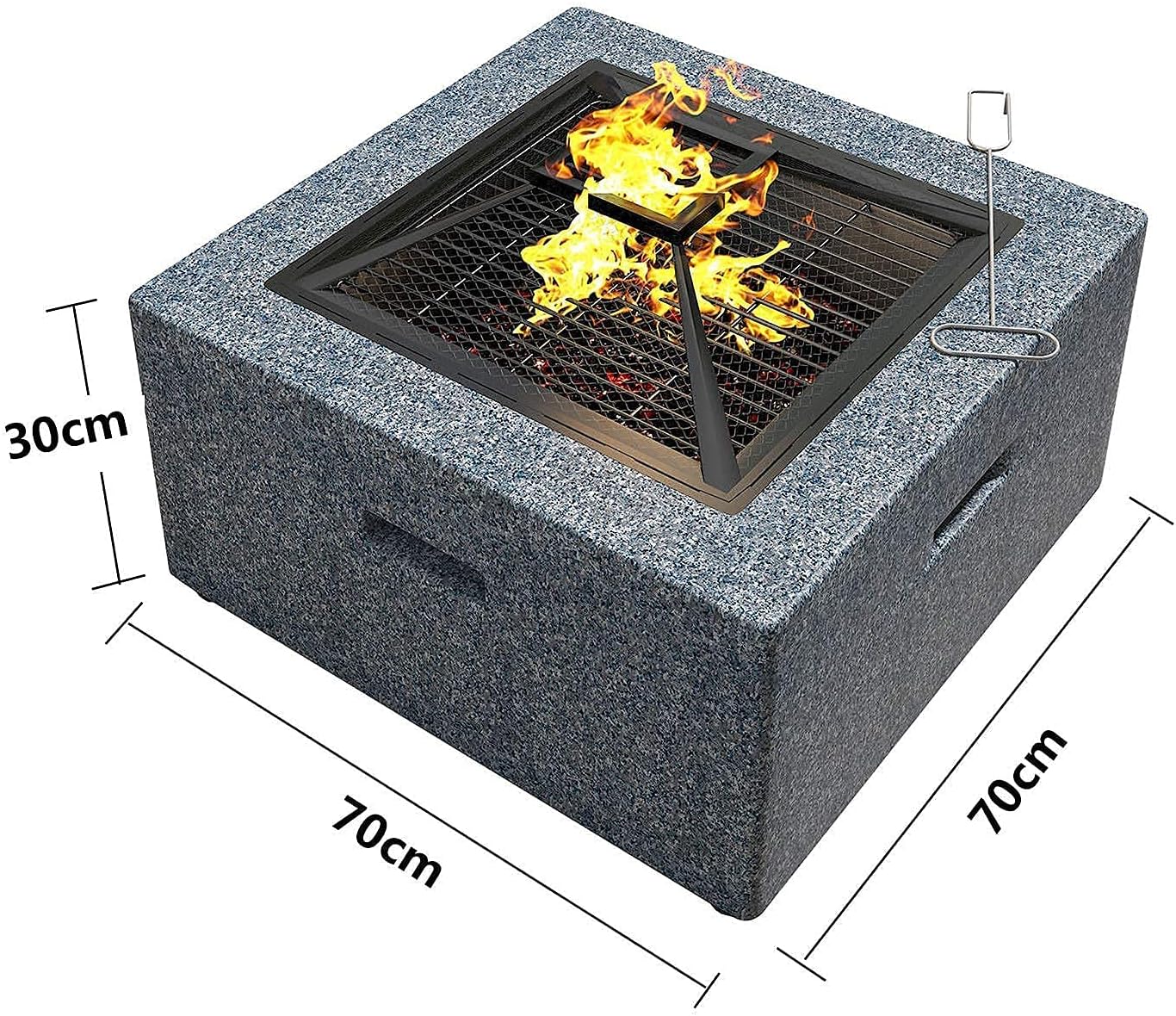 Fire Pit with BBQ Grill Shelf, for Garden Patio Outdoor, Fire Bowl Out of Steel with an Edging of Artificial Stone with Waterproof Cover