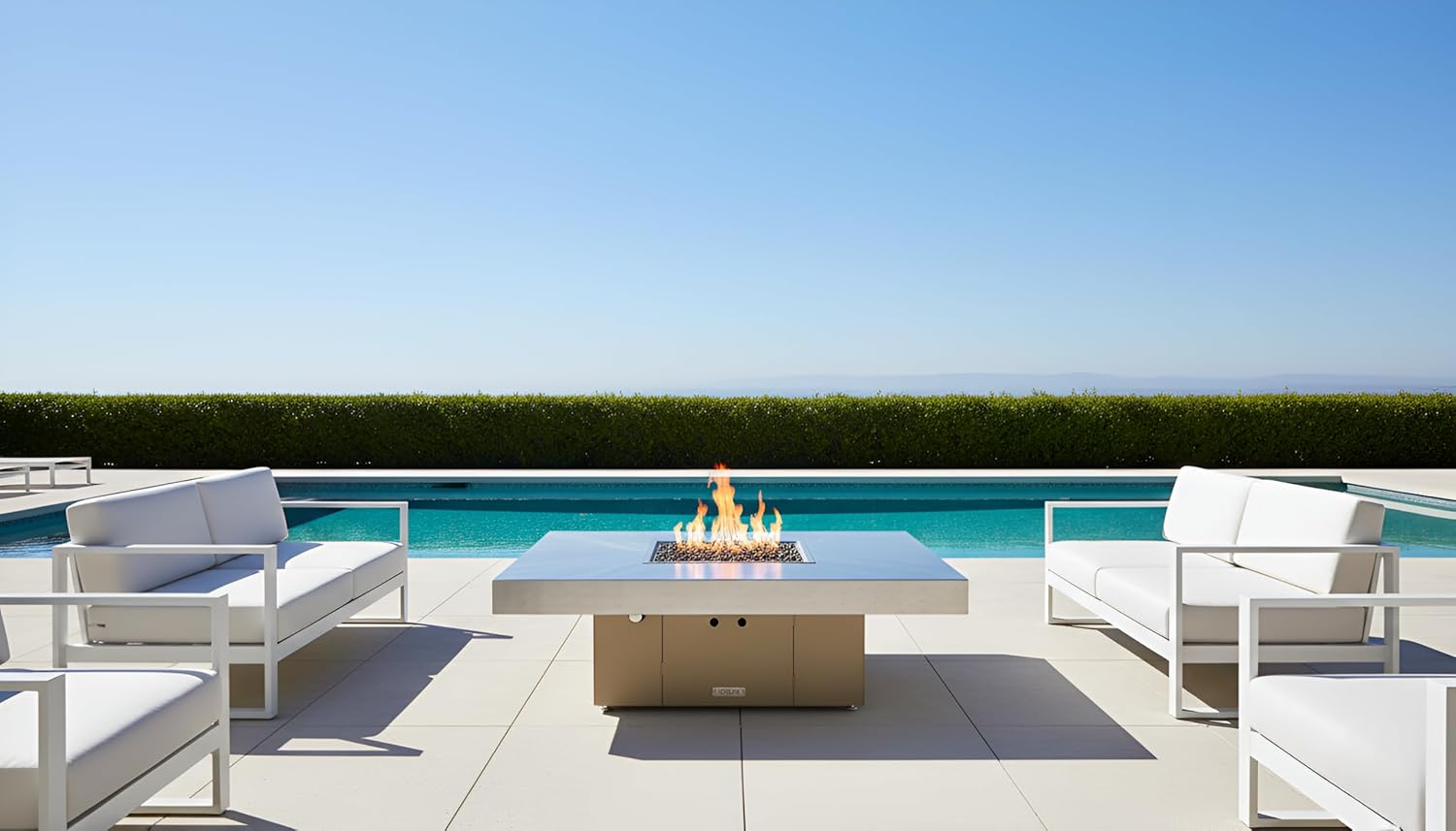 COOKE Santa Barbara Rectangular Fire Pit Table - 40 x 30 - Propane - Brushed Aluminum Top -Beige Powdercoat Base