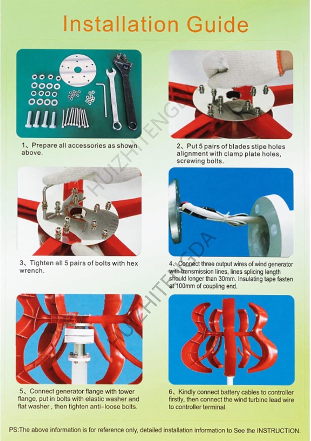 5000W Low Noise Home Vertical Turbine Generator,12V 24V Low RPM Farm Wind Turbine for Home Street Lighting(Red,5 Blades),24v