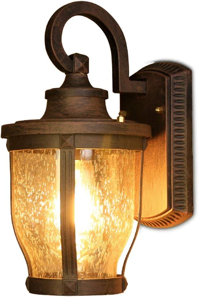 American Outdoor Waterproof Wall Lamps Vinatge Metal Glass Garden Courtyard Wall Sconce Corridor Balcony Wall Lighting Fixtures (Rust)