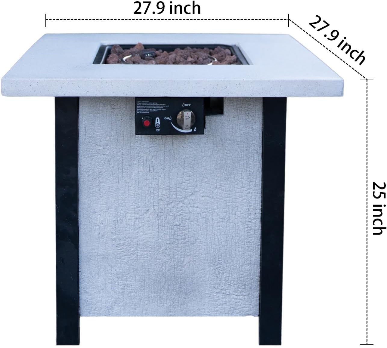 28 Inch Square Outdoor Propane Fire Pit Table with 50000 BTU Heat Output, Fiberglass and Iron Construction for Patio or Garden Use W2691P231712