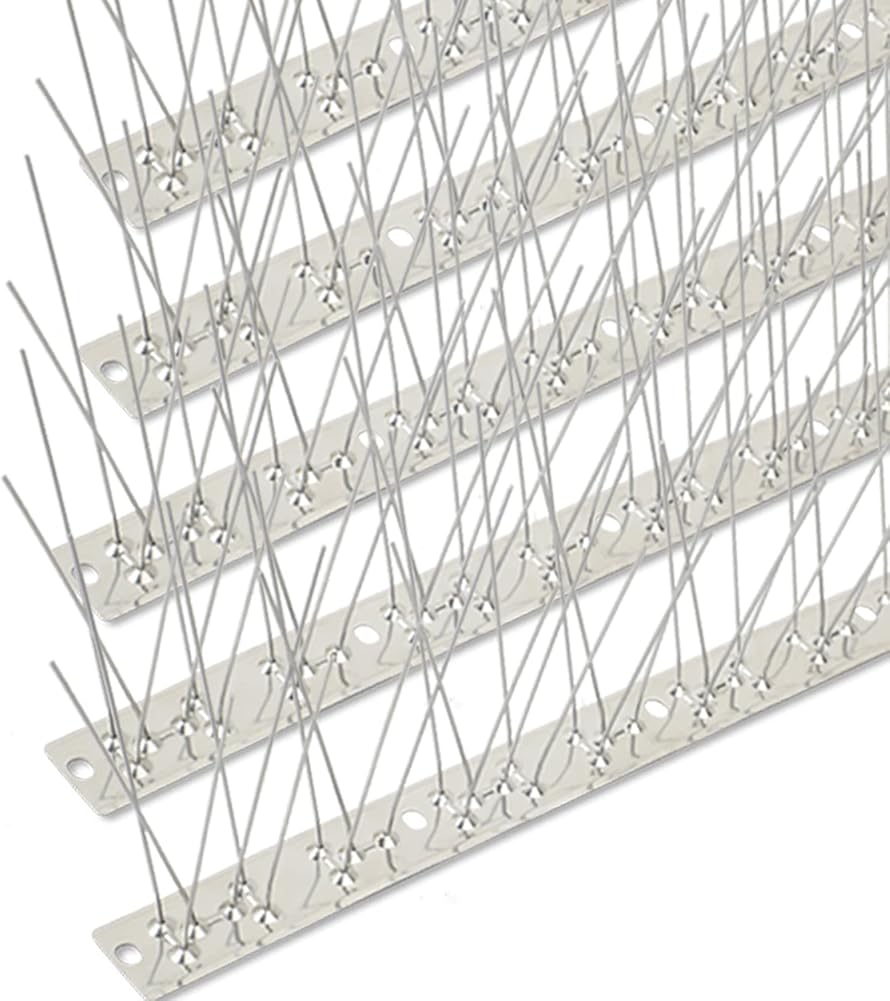 Bird Spikes Stainless Steel 60ft Coverage for Pigeons Small Birds Outdoor Use Bird Deterrent Strips Devices for Fence Crows Woodpeckers with 304 Stainless Steel Pins and Base Not Rusty
