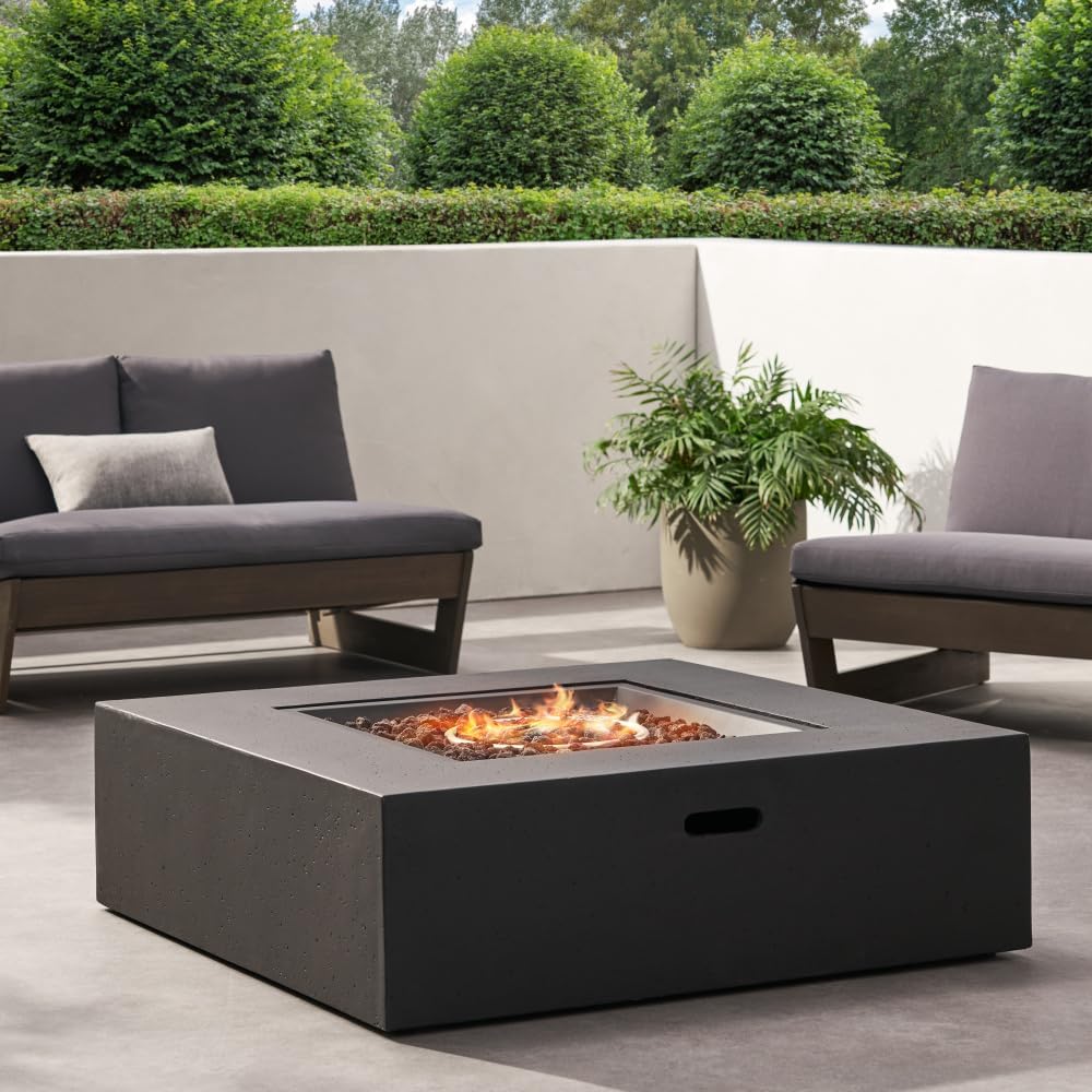 Modern Propane Gas Fire Pit Table with Smooth Concrete Surface and Clean Linear Design for Outdoor Living Spaces