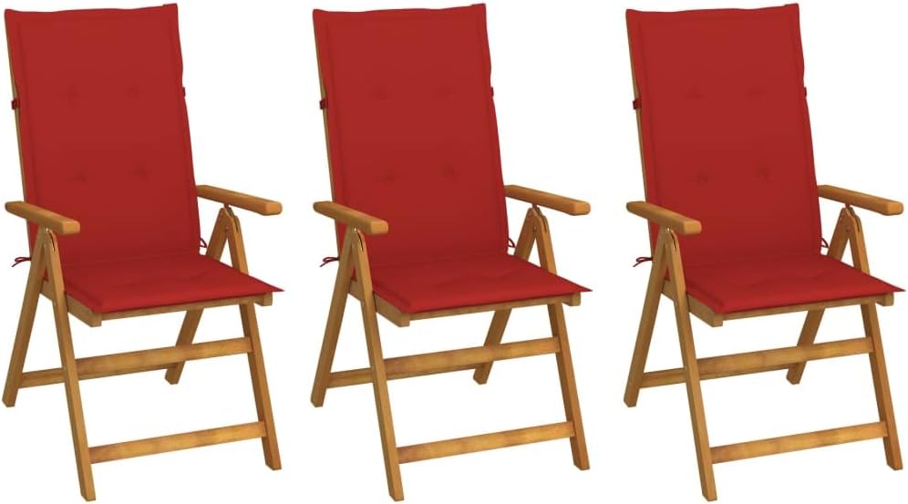 Folding Patio Chairs 3 pcs with Cushions Solid Acacia Wood,Vintage Acacia Wood Garden Chair with Cushions 5 Adjustable Positions, Foldable for Outdoor Patio Outdoor Furniture, Outdoor Chairs