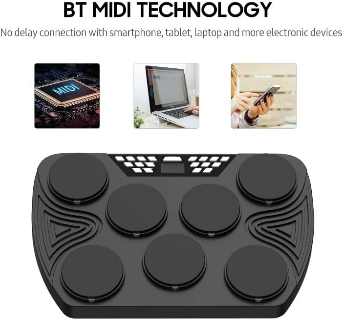 Portable Rechargeable Tabletop Electronic Drum Set – Compact Stereo-Speaker Drum Kit for Beginners, Practice & Travel, Adjustable Pads & USB/Bluetooth Connectivity (US Plug)