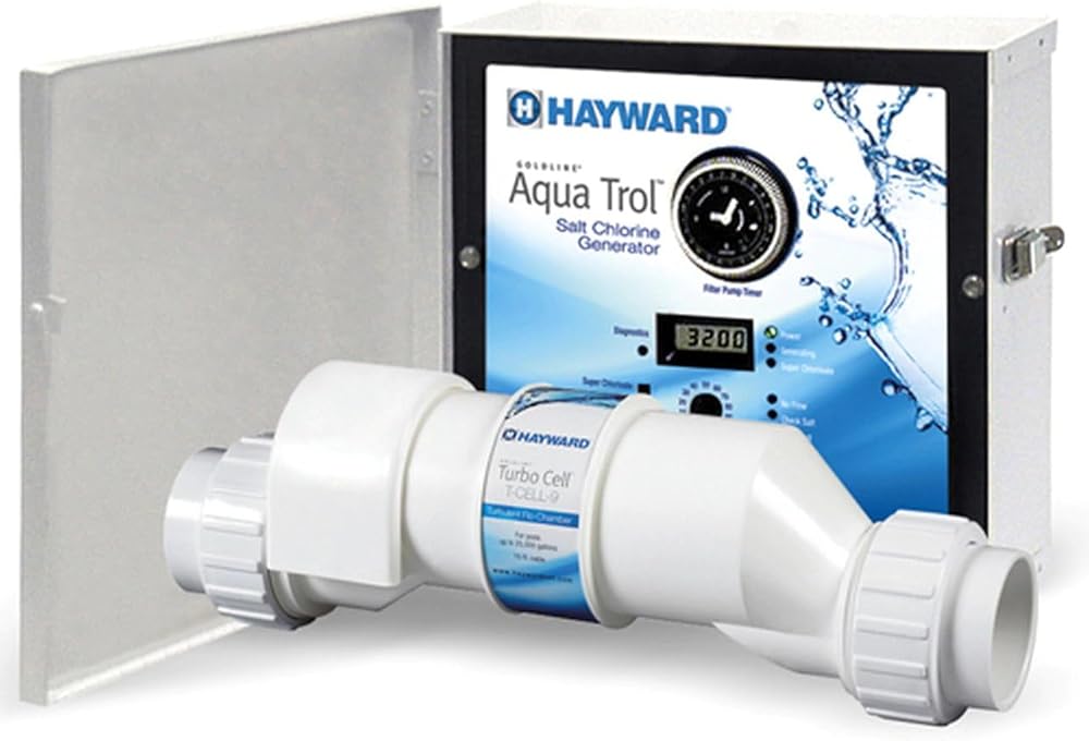 Hayward W3AQ-TROL-RJ-TL AquaTrol Salt Chlorination System for Above-Ground Pools up to 18,000 Gallons with Return Jet Fittings, Twist Lock Line Cord and Outlet