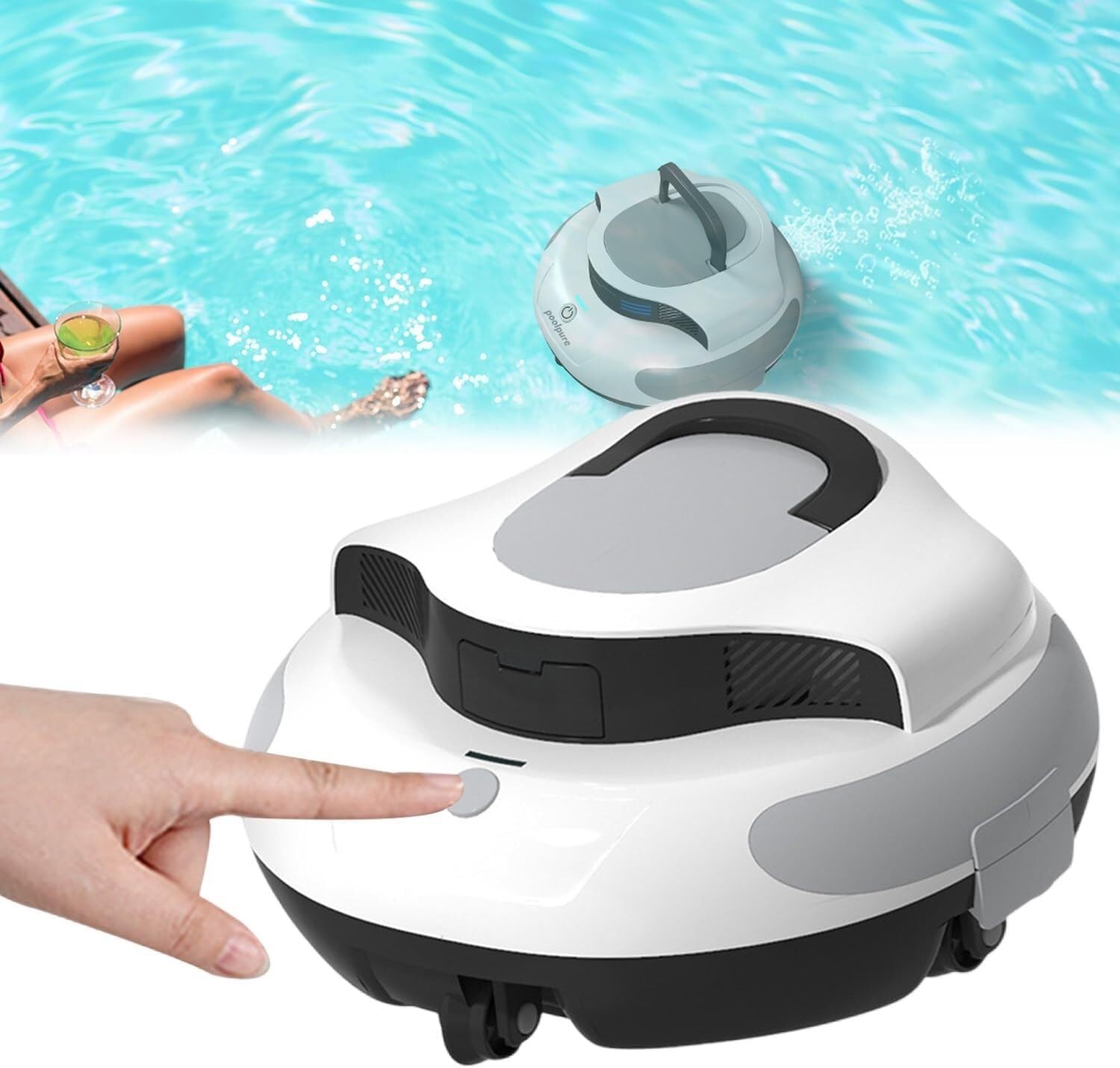 Cordless Pool Vacuum, Robotic Pool Cleaner Lasts 100Mins, Max Cleaning Area 92㎡, Max Diving Depth 3m