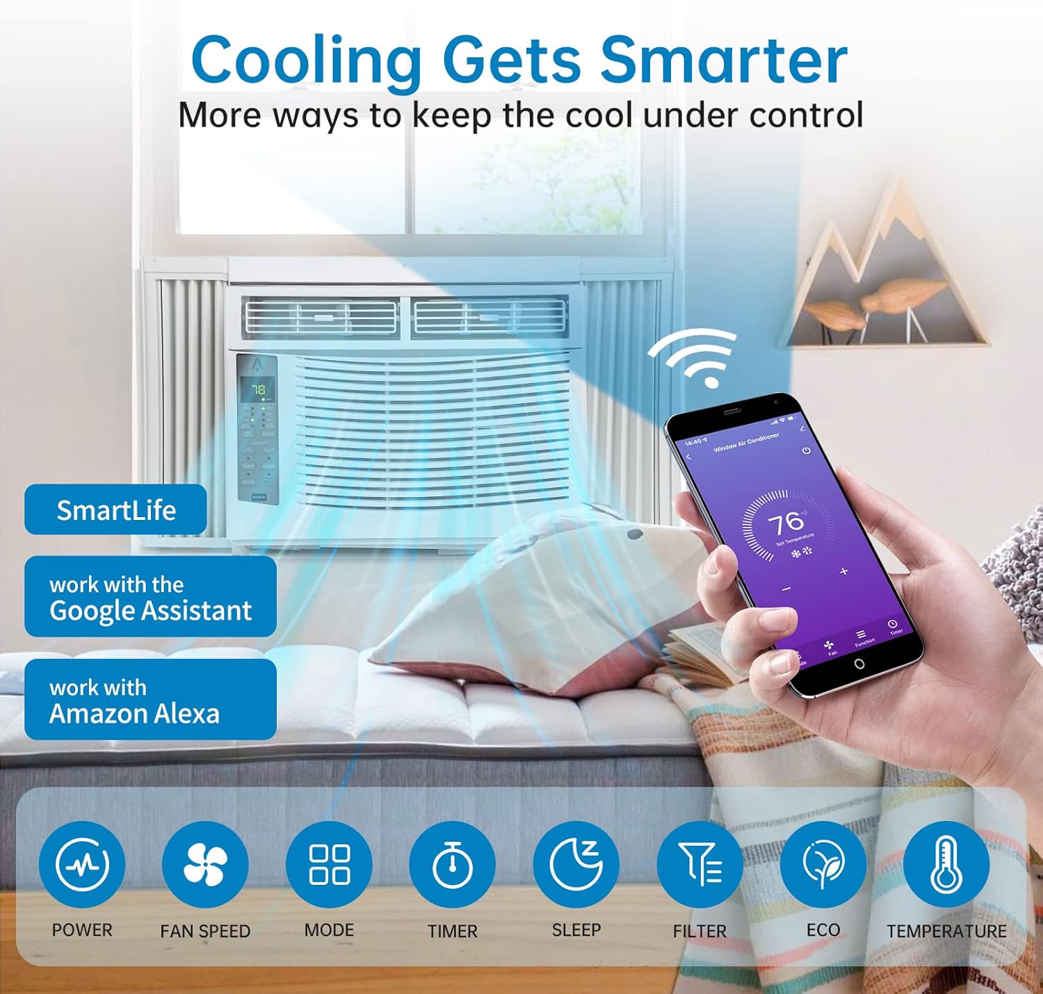 Window Air Conditioner with WiFi 6000 BTU – Quiet Energy Star AC Unit with Remote, 3 Fan Speeds, Auto Restart, ECO Mode, Timer & Sleep Mode – Easy Install for Small Rooms