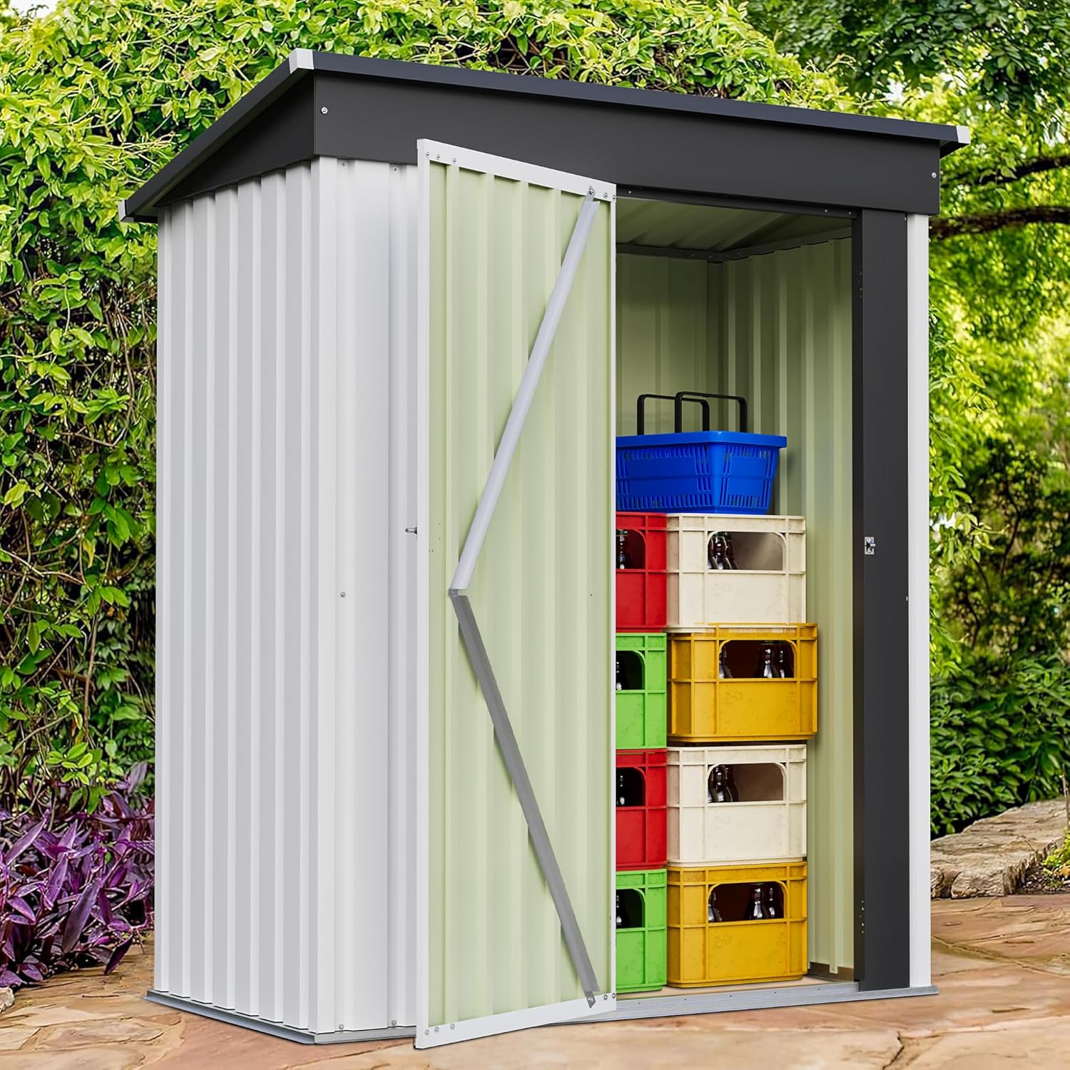 Furniwell 5x3 FT Outdoor Storage Shed, Metal Garden Sheds Outdoor Storage House with Single Lockable Door for Backyard Patio Lawn, White