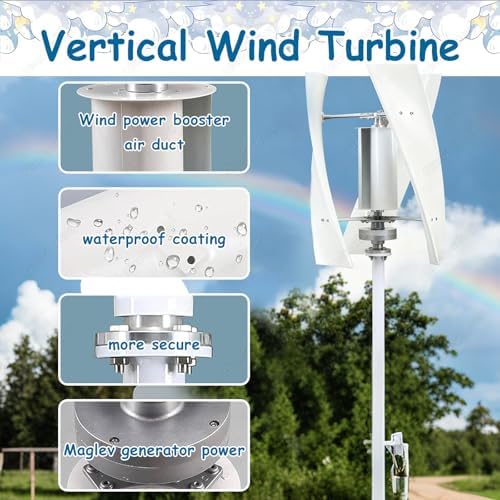 Complete Vertical Wind Turbine Kit 100W with MPPT Controller, 3-Blade Magnetic Generator, 360° Wind Direction Adaptation for Home, Garden, Farm, Boat & Outdoor Lighting