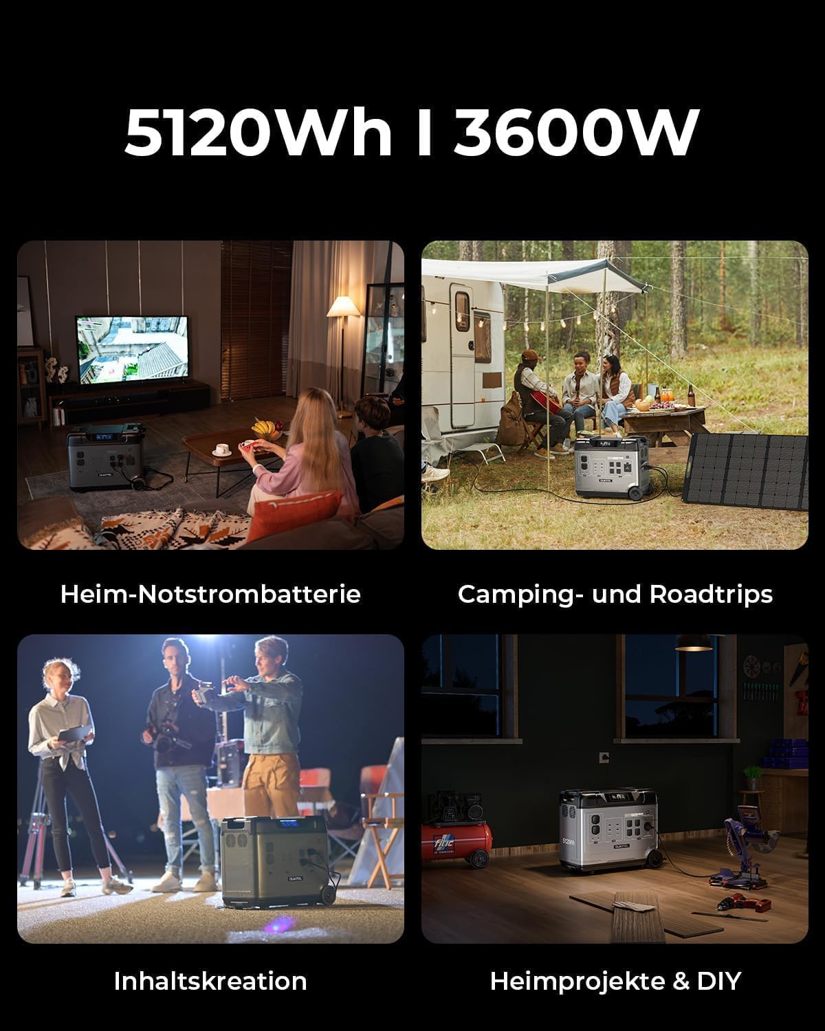 OUKITEL P5000 Pro 3600W Solar Generator with 2x400W Panel, 5120Wh Solar power station with 5 AC Outlets (5000W Peak), 1800W Fast Charging, Emergency Battery Backup for Home, Camping & RVs