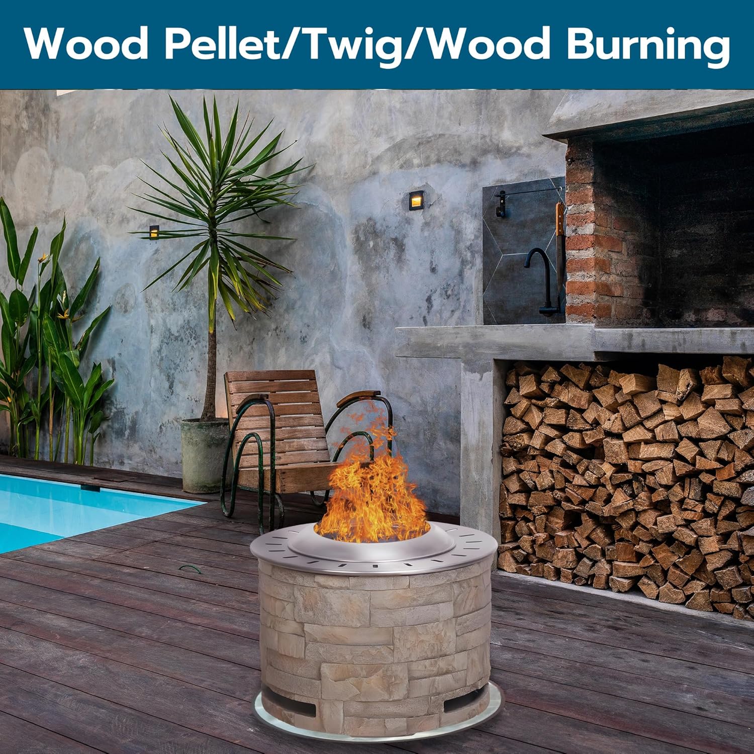 Afterglow Bonfire 20.5 Inch Smokeless Fire Pit with Removable Ash Pan - Portable Outdoor Fire Pit - Stainless Steel - Wood Burning Lightweight Fireplace, Ideal for 4-6 People