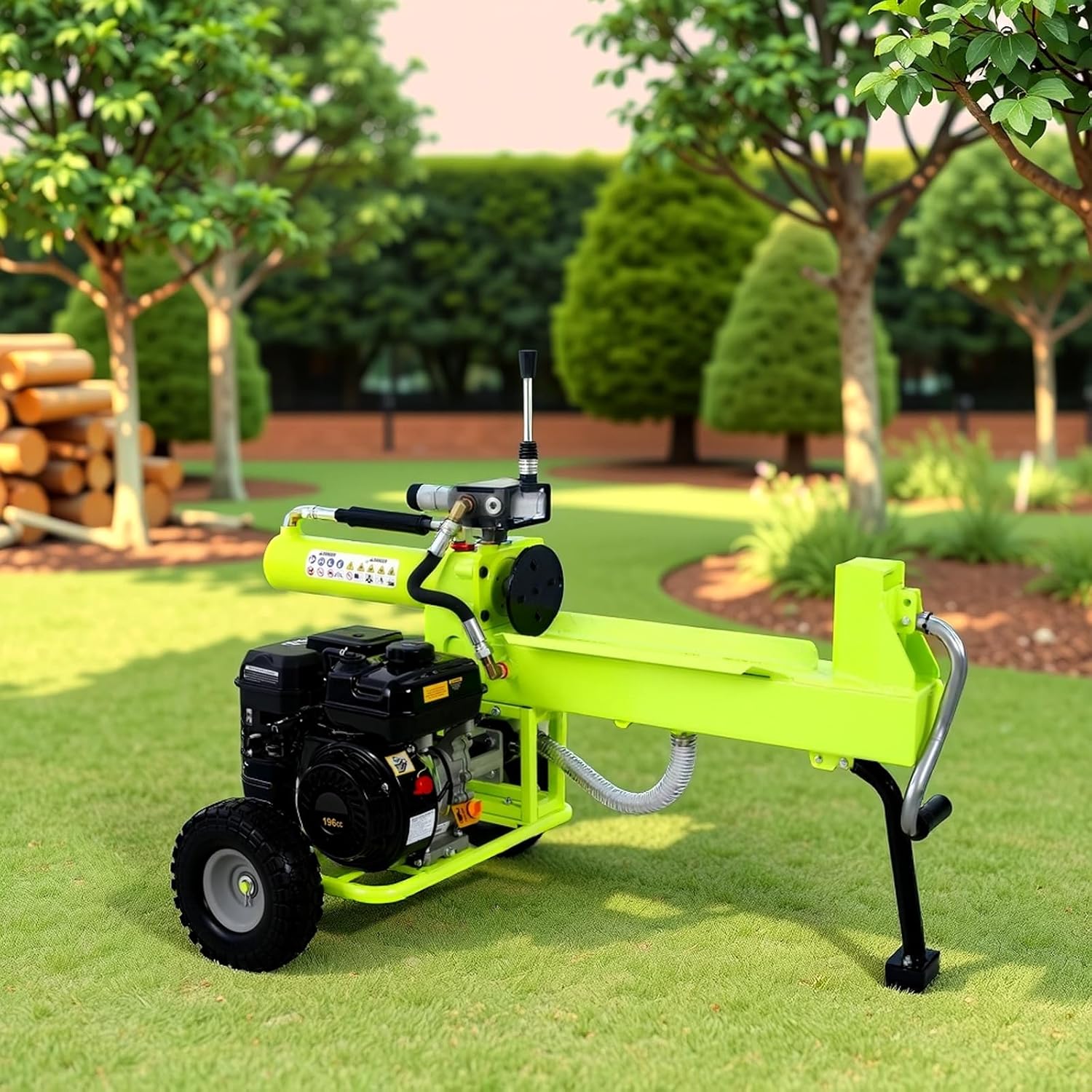 Log Splitter Portable 20 Ton, Gas Wood Splitter with 7HP Engine, Wood Splitter for firewood with Auto Return, Horizontal Full Beam Steel Wedge for Home, Forestry Harvesting (Green 20 Ton 7HP)