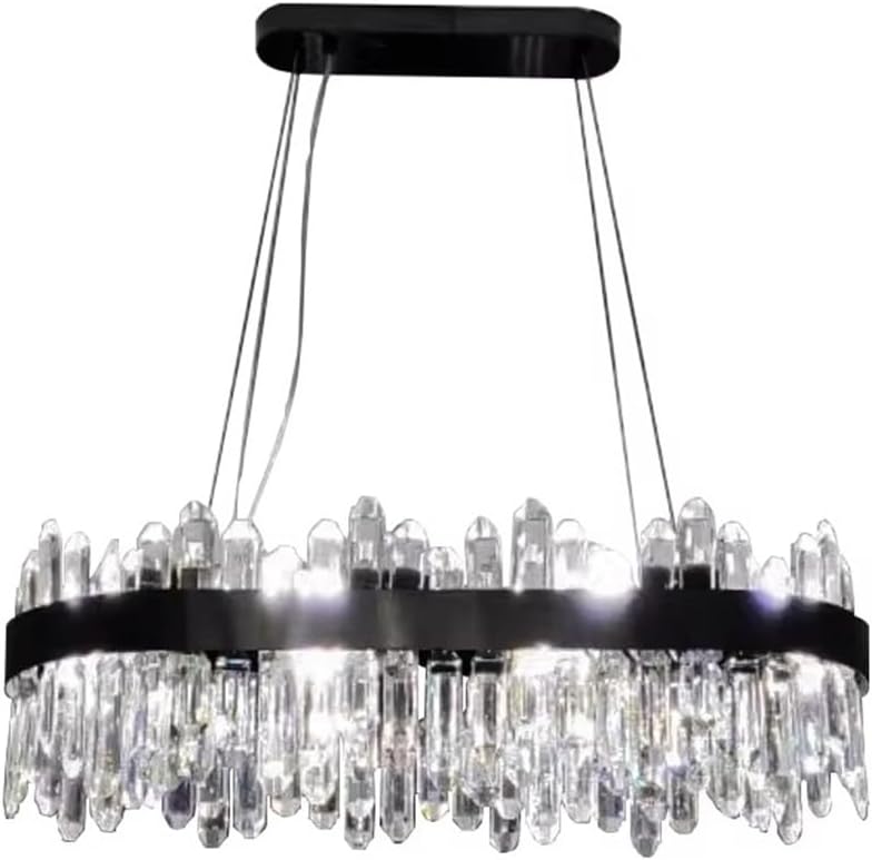 LED Decorative Art Circular Oval Black Chrome Gold Crystal Chandelier, Pendant Light, Glossy Hanging lamp, Hallway Lighting Fixture,for Decoration