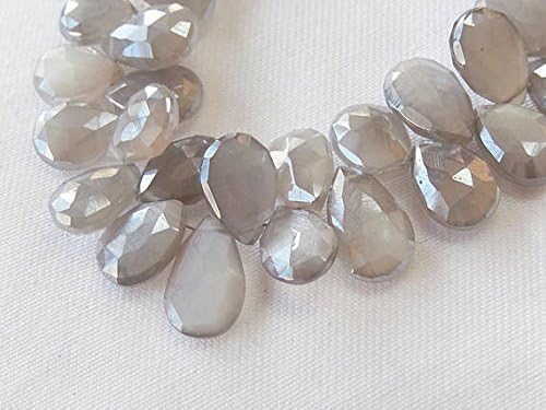 moonstone gemstone bead. semi precious, gray, faceted moonstone pear briolette. 10-11mm 9 pcs