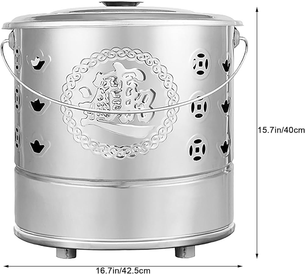 Metal Fire Pits with Lid & Fire Hooks Yard Waste Incinerator - Burn Barrel for Paper Leaf Trash Wood Backyard Bonfire, Outdoor