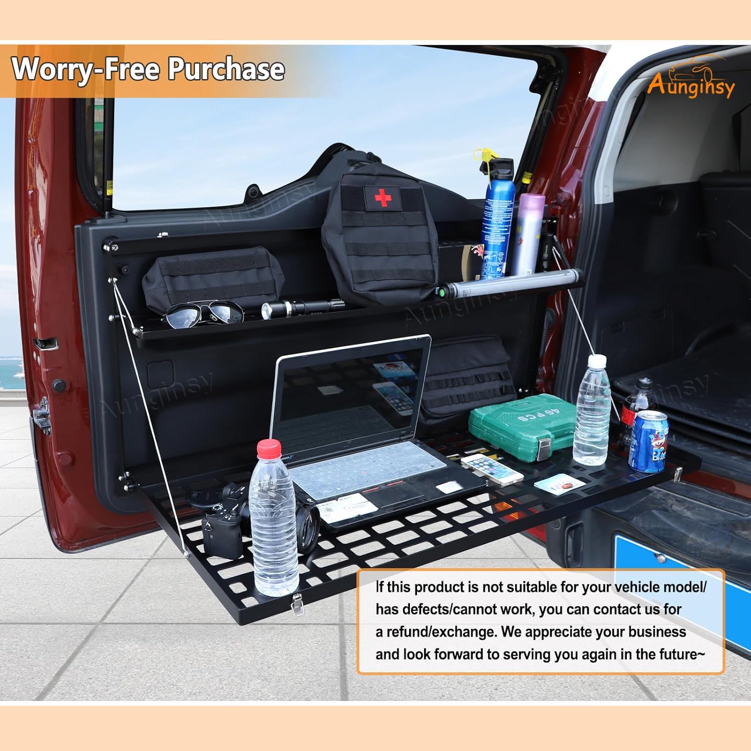 Car Tailgate Table Cargo Storage Rack Shelf Fit Toyot@a FJ Cruiser 2007-2024 Tailgate Foldable Double-Layer Storage Holder Rear Door Multifunctional Storage Organizer Tray Mount Bracket Accessories