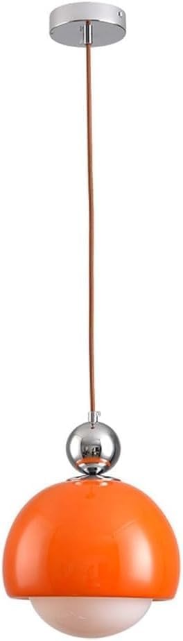 1-Light Modern Orange Dome Pendant Light, E27 with Opal Glass Sphere & Chrome Accent, Adjustable Hanging Lamp for Dining Room Bedroom Kitchen Cafe Lighting Fixtures(Orange)