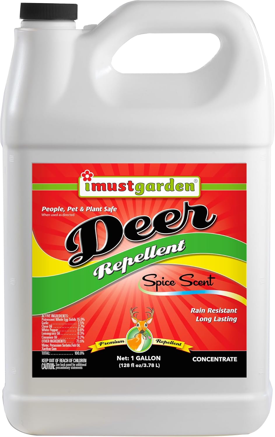 I Must Garden Deer Repellent Concentrate – 1 Gallon: Spice Scent Deer Spray for Plants – Natural Ingredients - Makes 10 Gallons, Covers 40,000 sq. ft.